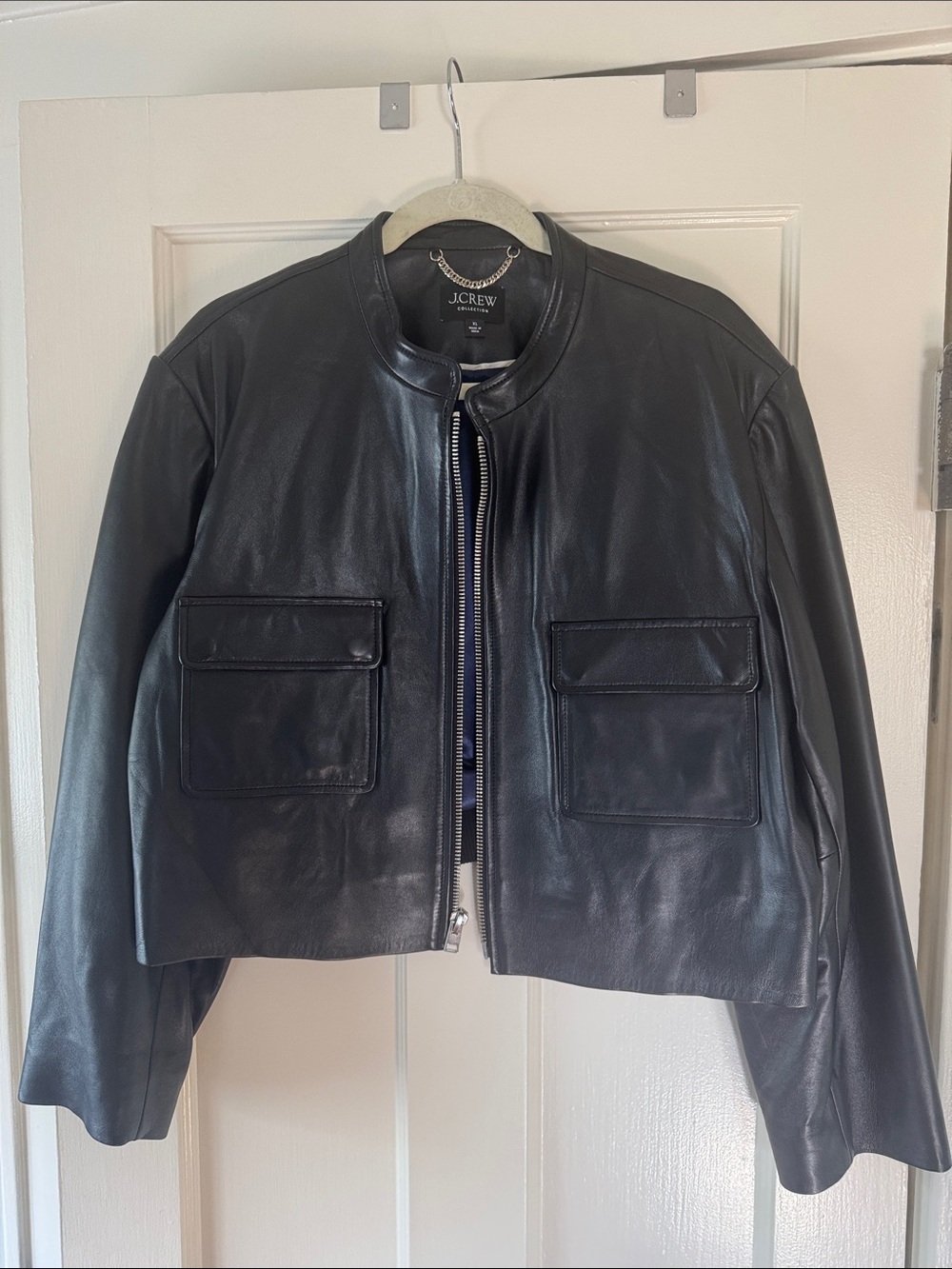 J. Crew Collection Black Leather Cropped Zip Jacket